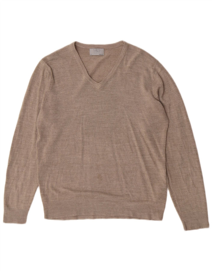 Maglione da uomo Marks & Spencer vestibilità regolare con scollo a V beige medio screziato