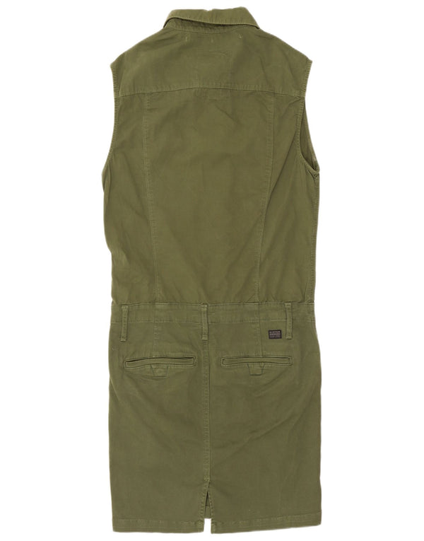 G-Star Womens Sleeveless Denim Dress UK 10 Small Khaki Cotton