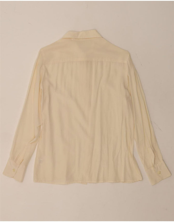 Camicetta camicia da donna VINTAGE UK 16 grande seta beige