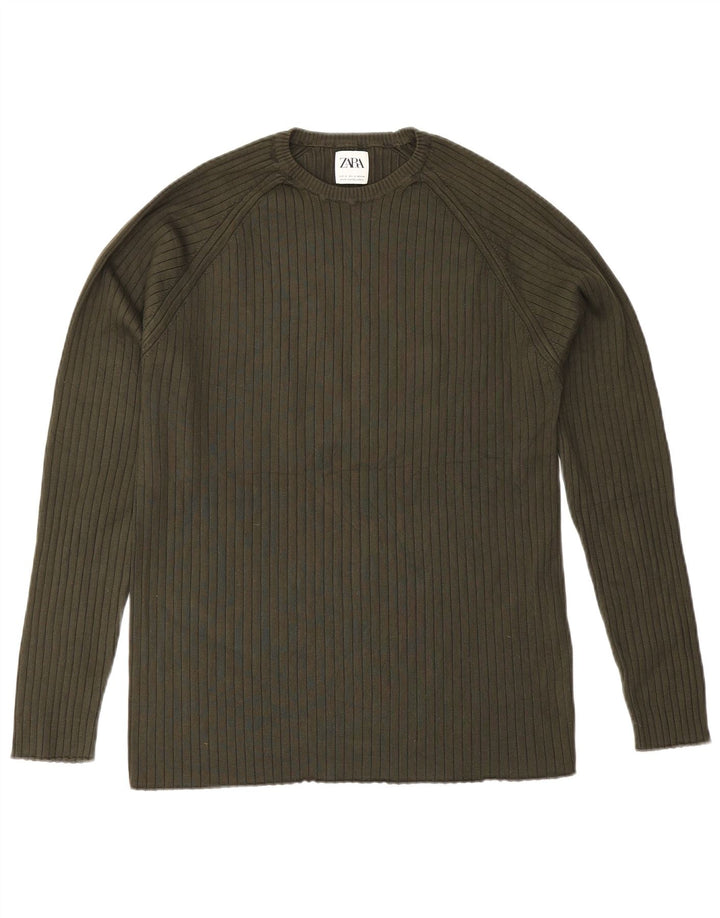 Maglione maglione girocollo da uomo Zara in viscosa kaki media