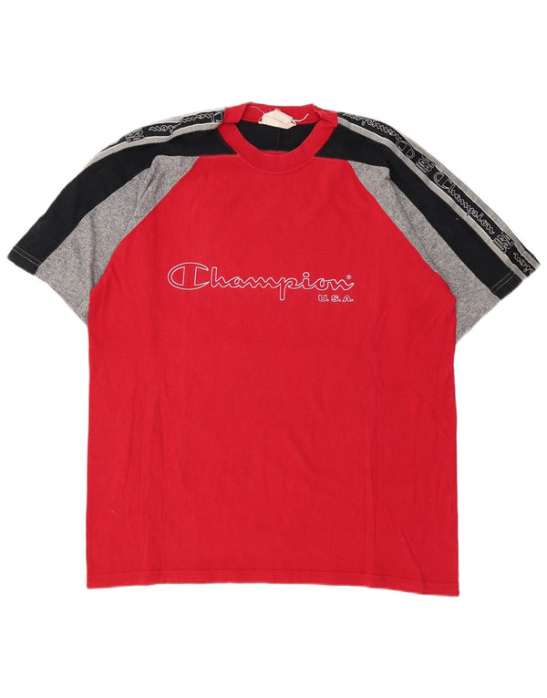 T-shirt grafica da uomo Champion Top grande in cotone color block rosso