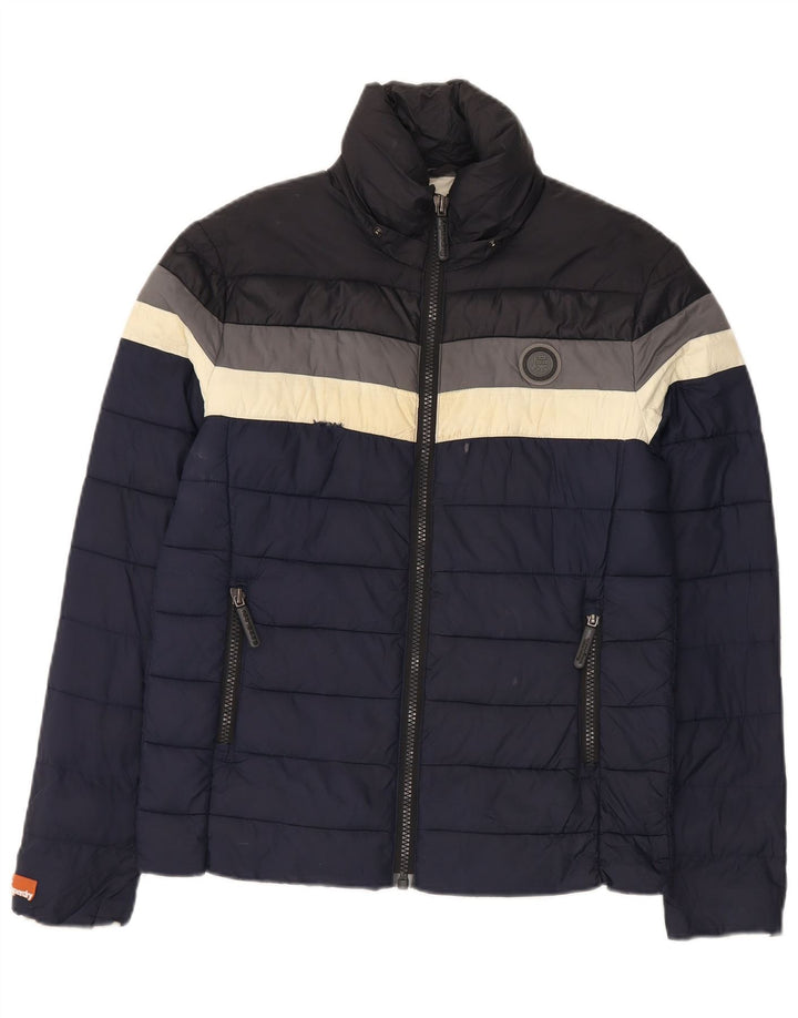 Giacca imbottita da uomo Superdry UK 38 nylon color block blu navy medio