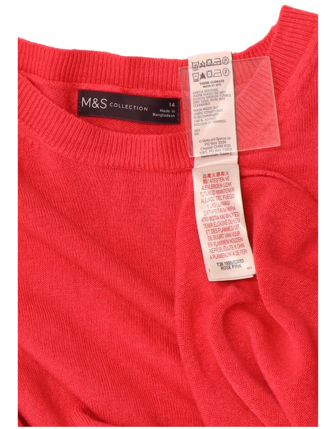 MARKS & SPENCER Maglione da donna con scollo a barca UK 14 Acrilico rosa medio