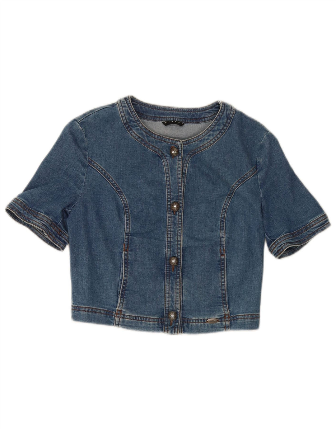 Giacca in denim a maniche corte da donna Sisley UK 8 piccola in cotone blu