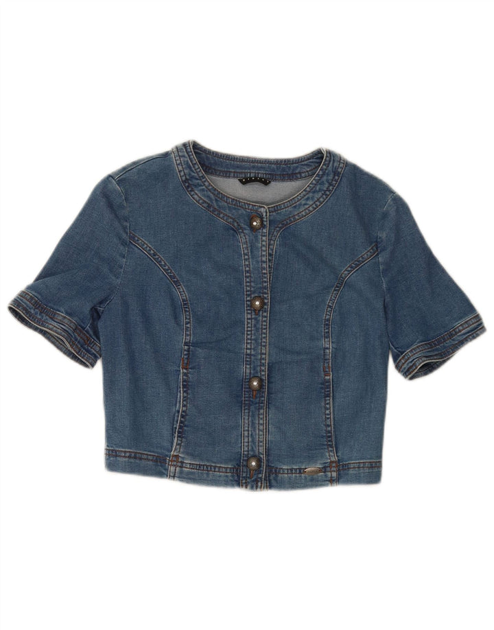 Giacca in denim a maniche corte da donna Sisley UK 8 piccola in cotone blu