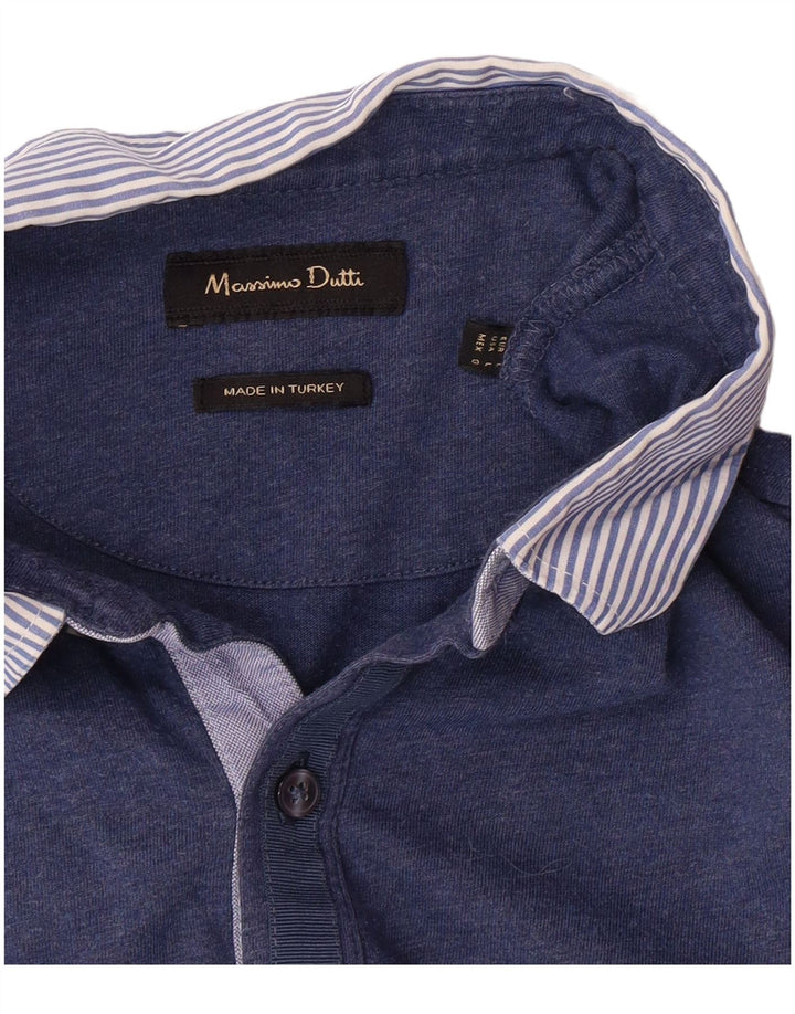 Polo da uomo a maniche lunghe Massimo Dutti grande blu classica