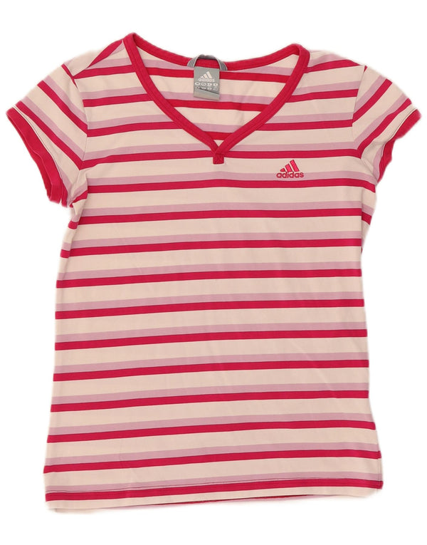T-shirt Adidas Climalite da donna Top UK 12 cotone a righe rosa medio