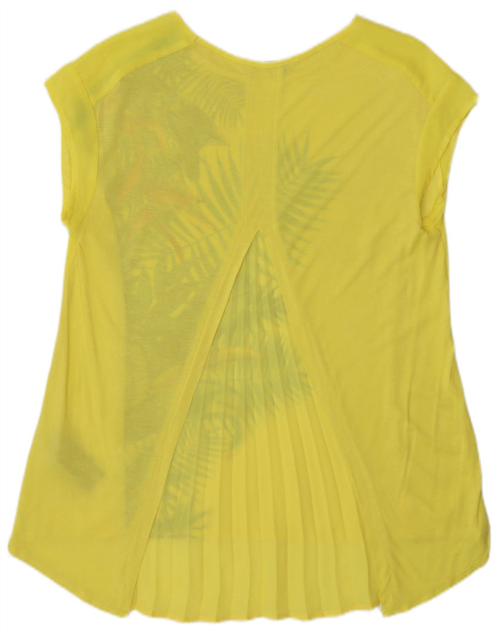 Top tunica da donna Oasis UK 10 piccolo poliestere floreale giallo