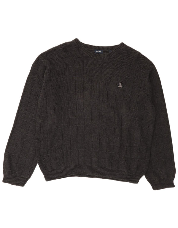 Maglione da uomo con scollo a barca IZOD, cotone a quadri grigi grandi