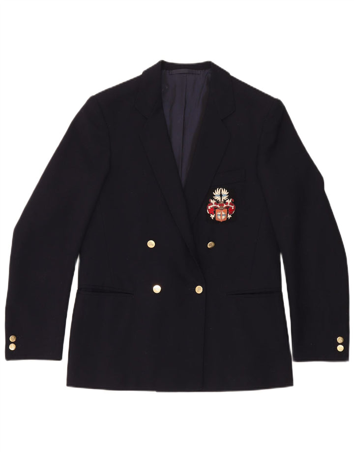 Giacca blazer doppiopetto vintage da donna UK 14 blu navy medio