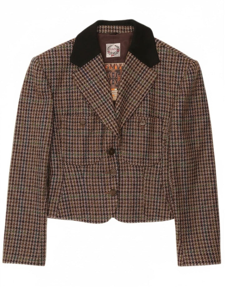 Giacca blazer corta da donna vintage IT 42 pied de poule medio multicolore