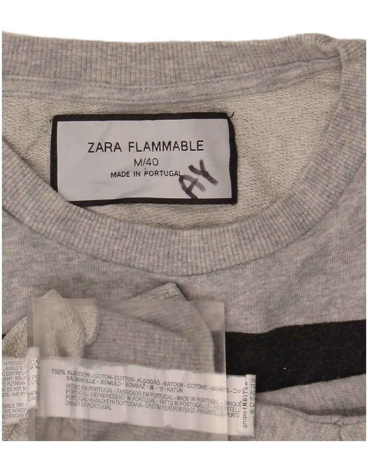 Felpa con grafica Zara da donna, maglione UK 14, cotone grigio medio
