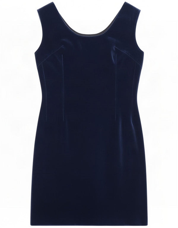 Vintage Womens Sleeveless Velvet Sheath Dress UK 12 Medium Navy Blue