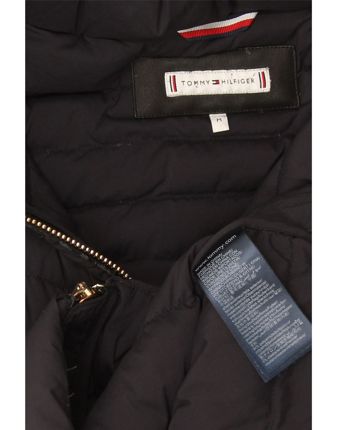 Cappotto imbottito con cappuccio da donna Tommy Hilfiger UK 12 medio nero in poliammide