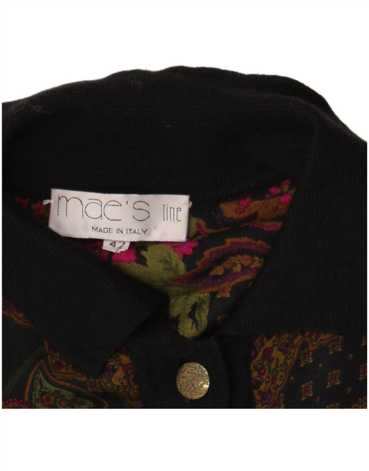 Camicetta camicia da donna vintage IT 42 Lino floreale nero medio