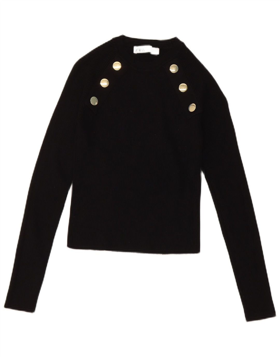 Top corto da donna Zara a maniche lunghe UK 14 grande viscosa nera
