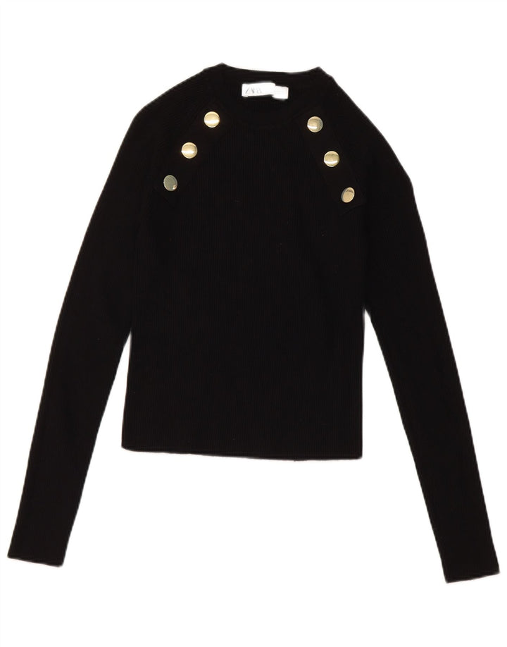 Top corto da donna Zara a maniche lunghe UK 14 grande viscosa nera