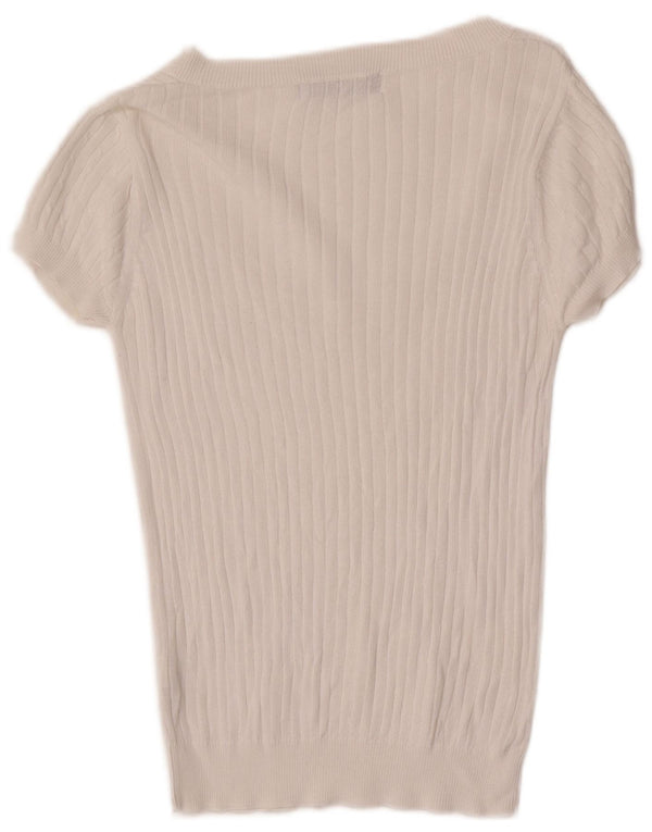 Maglione Zara da donna a maniche corte con scollo a barca UK 14 grande cotone bianco