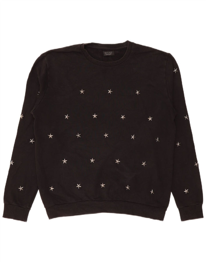 Felpa Zara da uomo maglione XL cotone geometrico nero