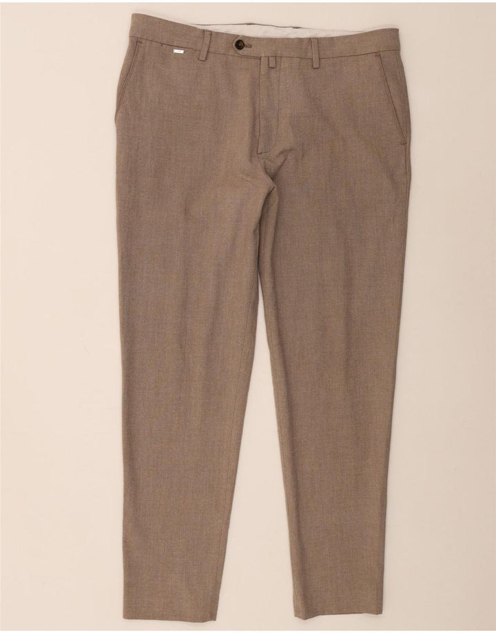 Pantaloni da abito slim da uomo Zara EU 44 Large W34 L29 Poliestere marrone