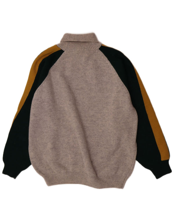 Maglione da uomo con collo alto grafico Sisley XL in lana color block grigio