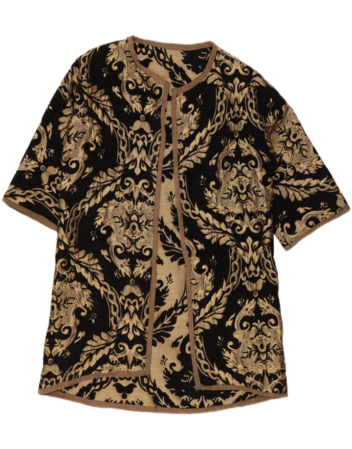 Maglione cardigan lungo da donna vintage UK 14 Medium Black Paisley