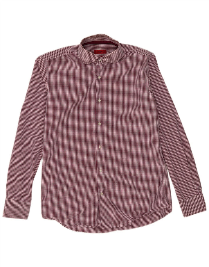 Camicia da uomo Regular Fit Hugo Boss in cotone a quadretti bordeaux medio