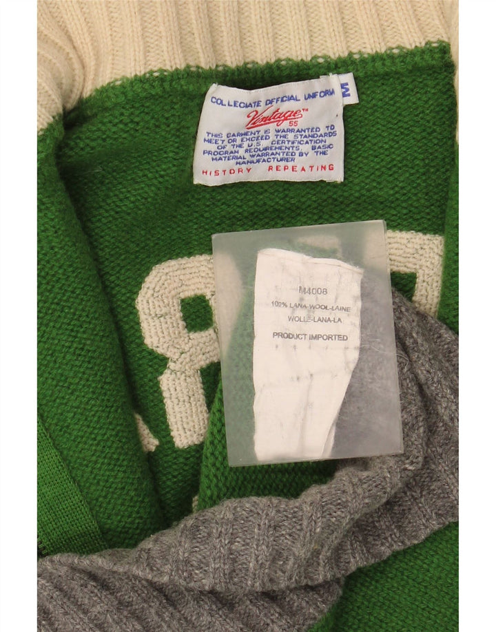 Maglione cardigan grafico da uomo VINTAGE in lana color block verde medio