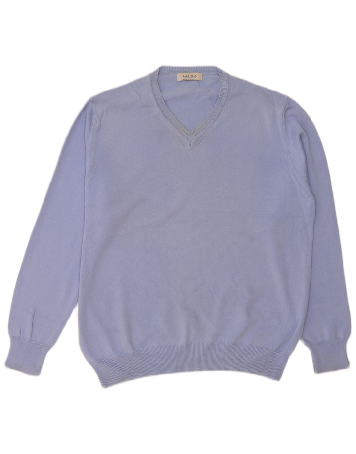 Maglione Zara da uomo con scollo a V grande blu