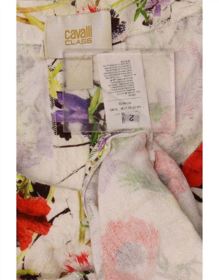 JUST CAVALLI Abito a trapezio da donna taglia 2 piccolo cotone floreale bianco