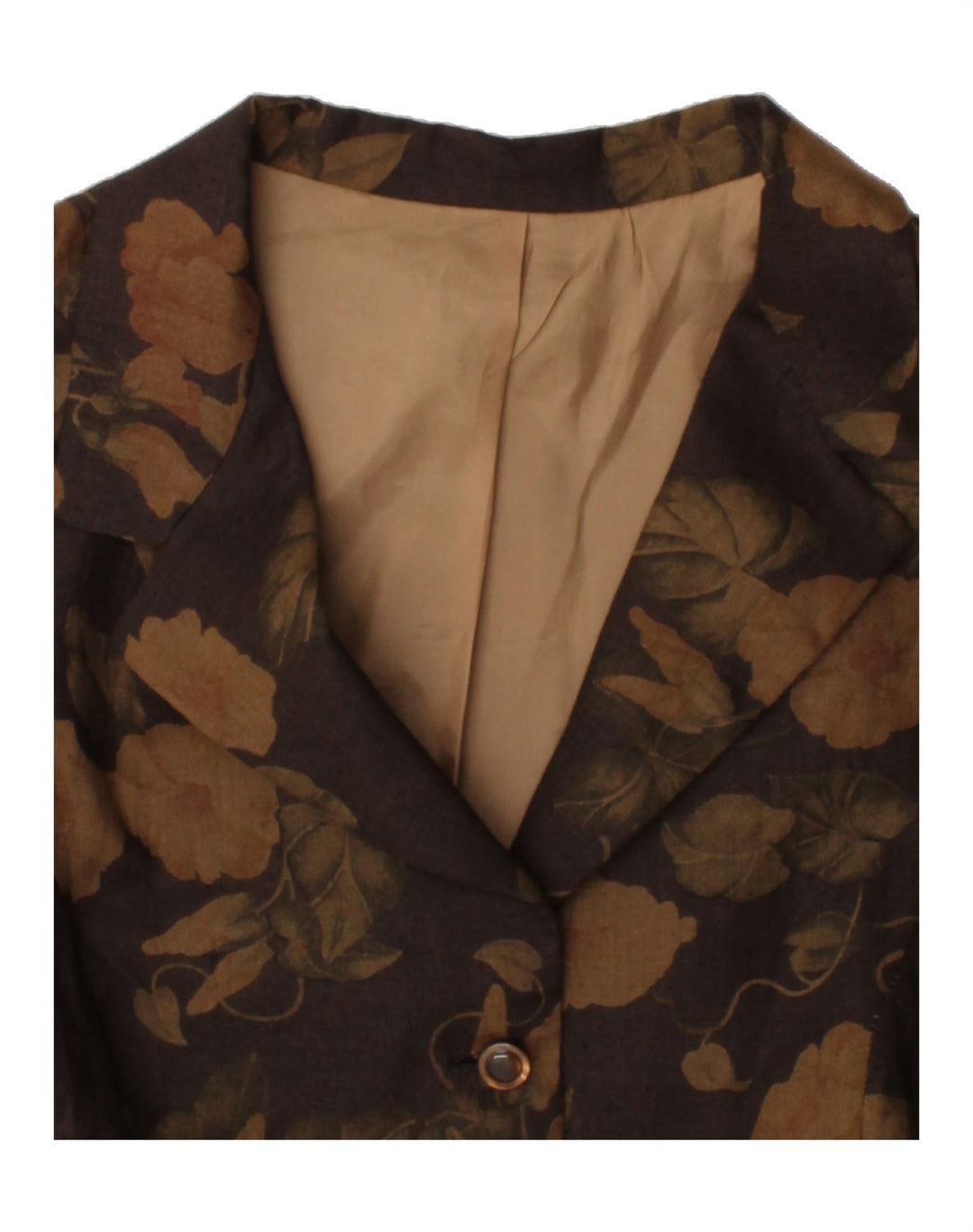 VINTAGE Womens 3 Button Blazer Jacket UK 18 XL Brown Floral Vintage Vintage and Second-Hand Vintage from Messina Hembry 