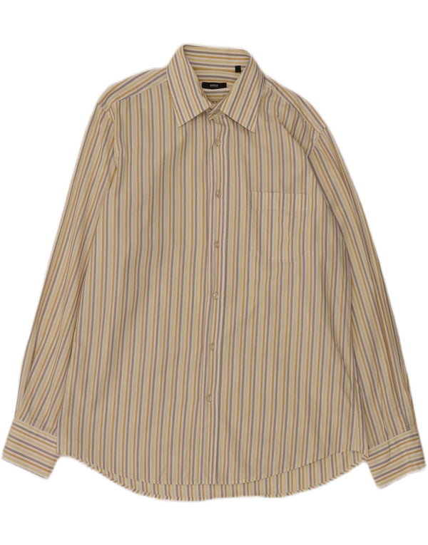 Camicia da uomo Hugo Boss taglia 41 16 grande cotone a righe beige