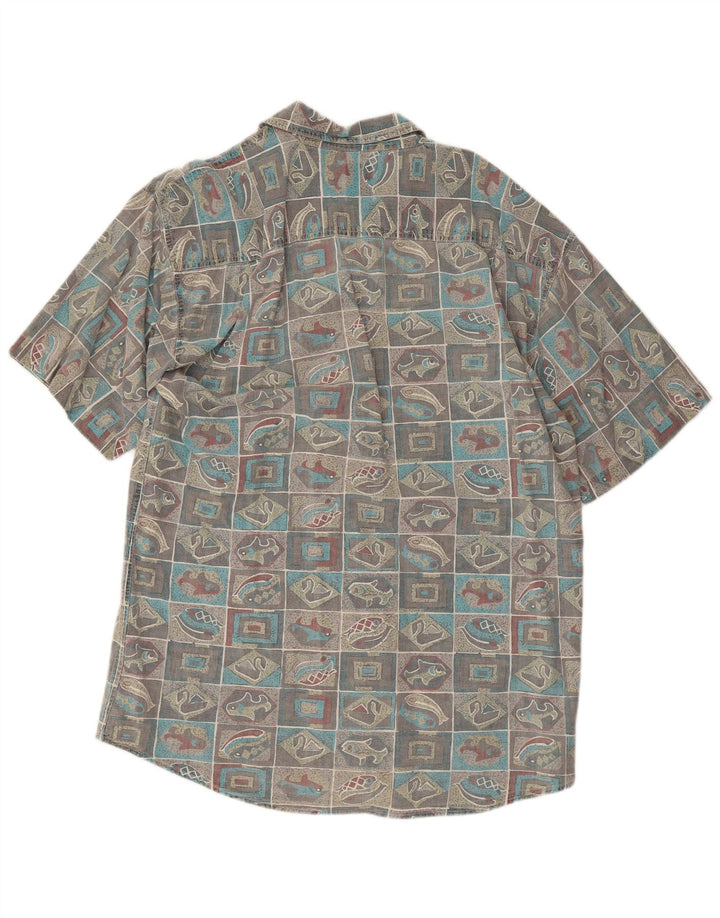 C & A Mens Abstract Pattern Short Sleeve Shirt Size 41/42 Large Grey