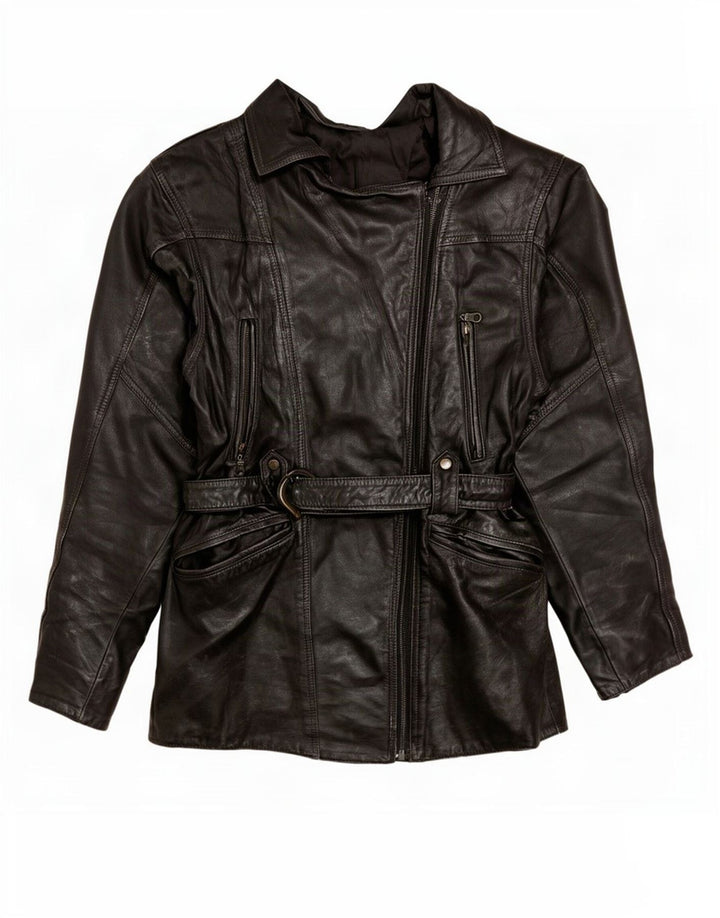 Giacca da motociclista in pelle vintage da donna UK 10 piccola nera
