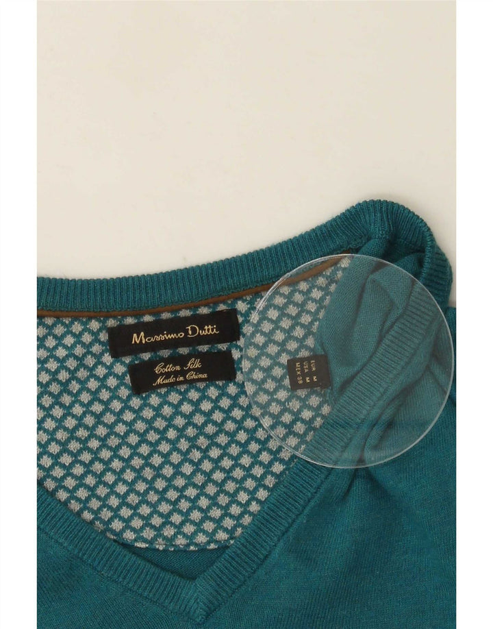 Maglione da uomo con scollo a V Massimo Dutti in cotone blu medio