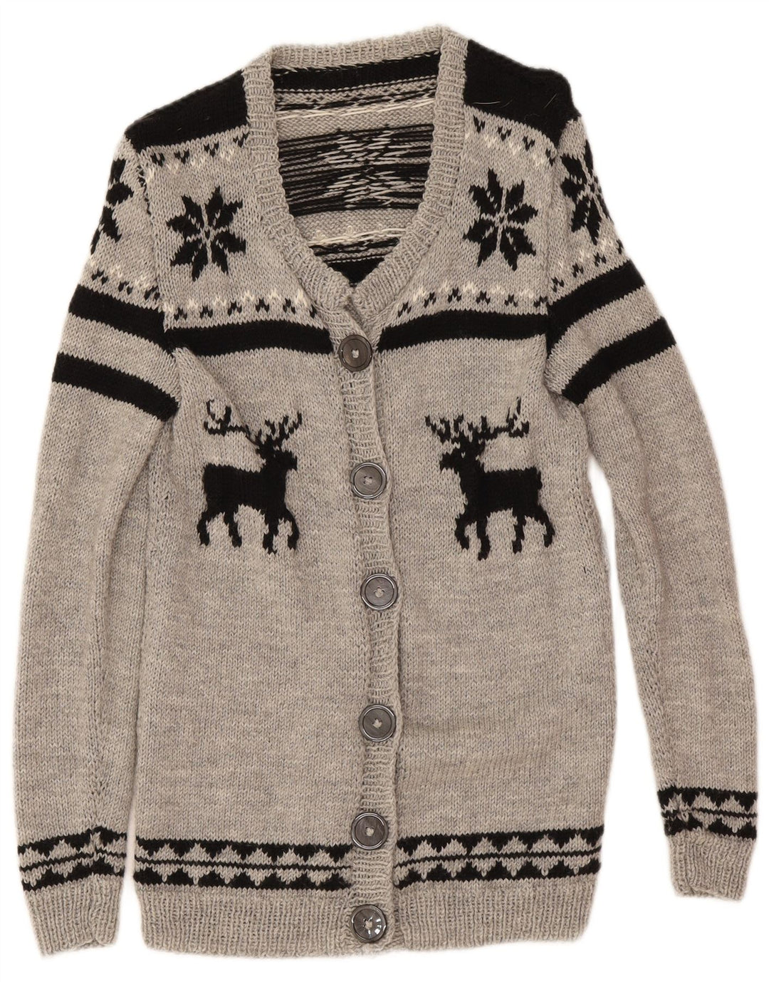 Maglione cardigan da donna vintage UK 12 Grigio medio Fair Isle