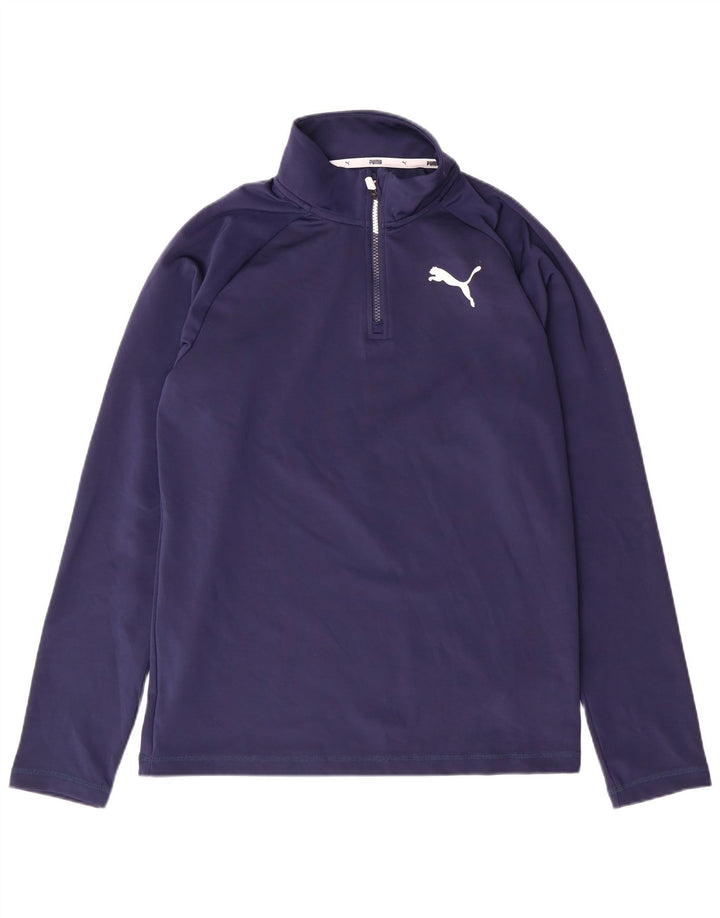 PUMA Maglia da ginnastica da uomo con zip e collo, piccola, in poliestere blu navy
