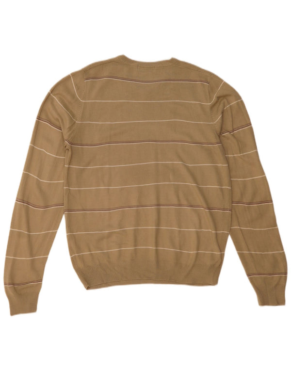 Maglione da uomo Marks & Spencer con scollo a V blu Harbour, a righe piccole beige