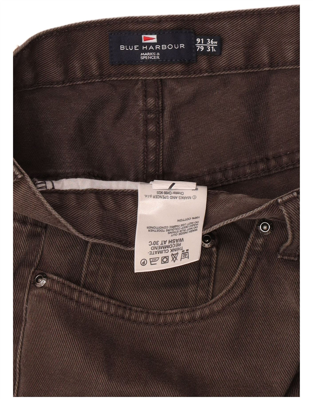 Jeans dritti da uomo Marks & Spencer Blue Harbour W36 L31 cotone marrone