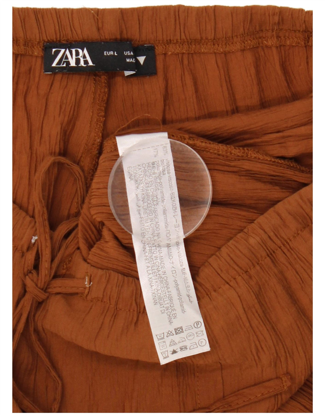 Pantaloni chino a gamba larga da donna ZARA Large W32 L31 poliestere marrone