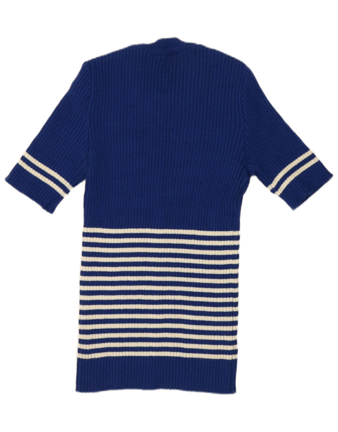Maglione maglione girocollo da donna vintage UK 12 a righe blu medio