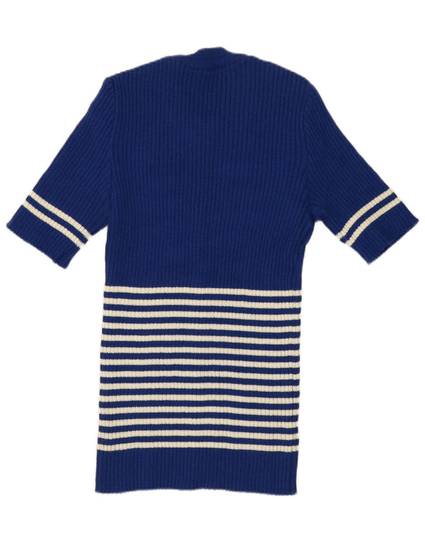 Maglione maglione girocollo da donna vintage UK 12 a righe blu medio