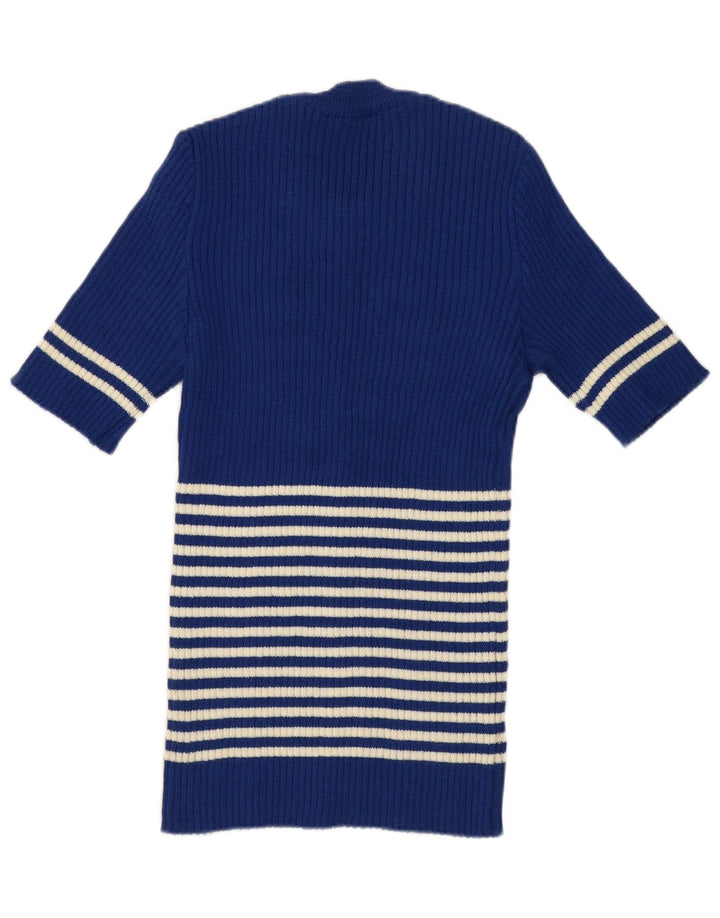 Maglione maglione girocollo da donna vintage UK 12 a righe blu medio