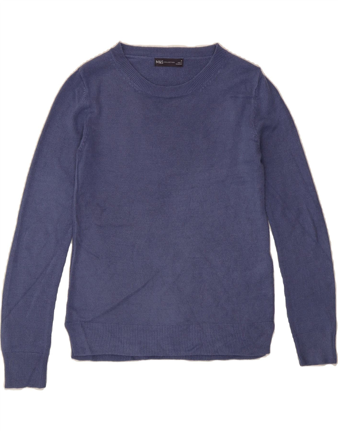 MARKS & SPENCER Womens Boat Neck Jumper Sweater UK 8 Small Blue Acrylic Vintage Marks & Spencer and Second-Hand Marks & Spencer from Messina Hembry 