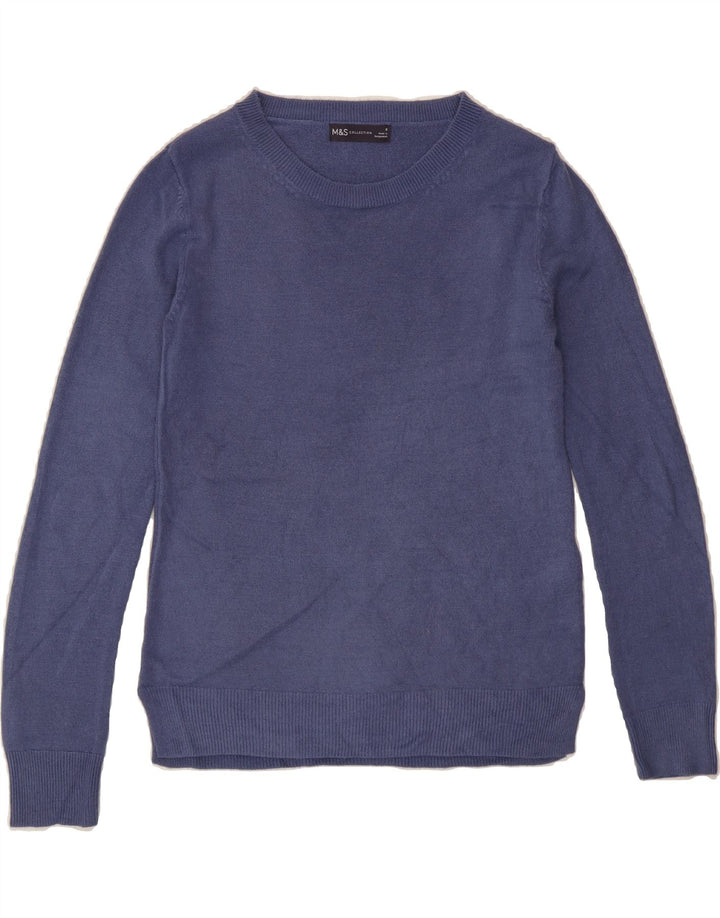MARKS & SPENCER Womens Boat Neck Jumper Sweater UK 8 Small Blue Acrylic Vintage Marks & Spencer and Second-Hand Marks & Spencer from Messina Hembry 