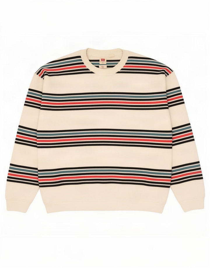 Levi's - Felpa rilassata da uomo, piccola, in cotone a righe bianche