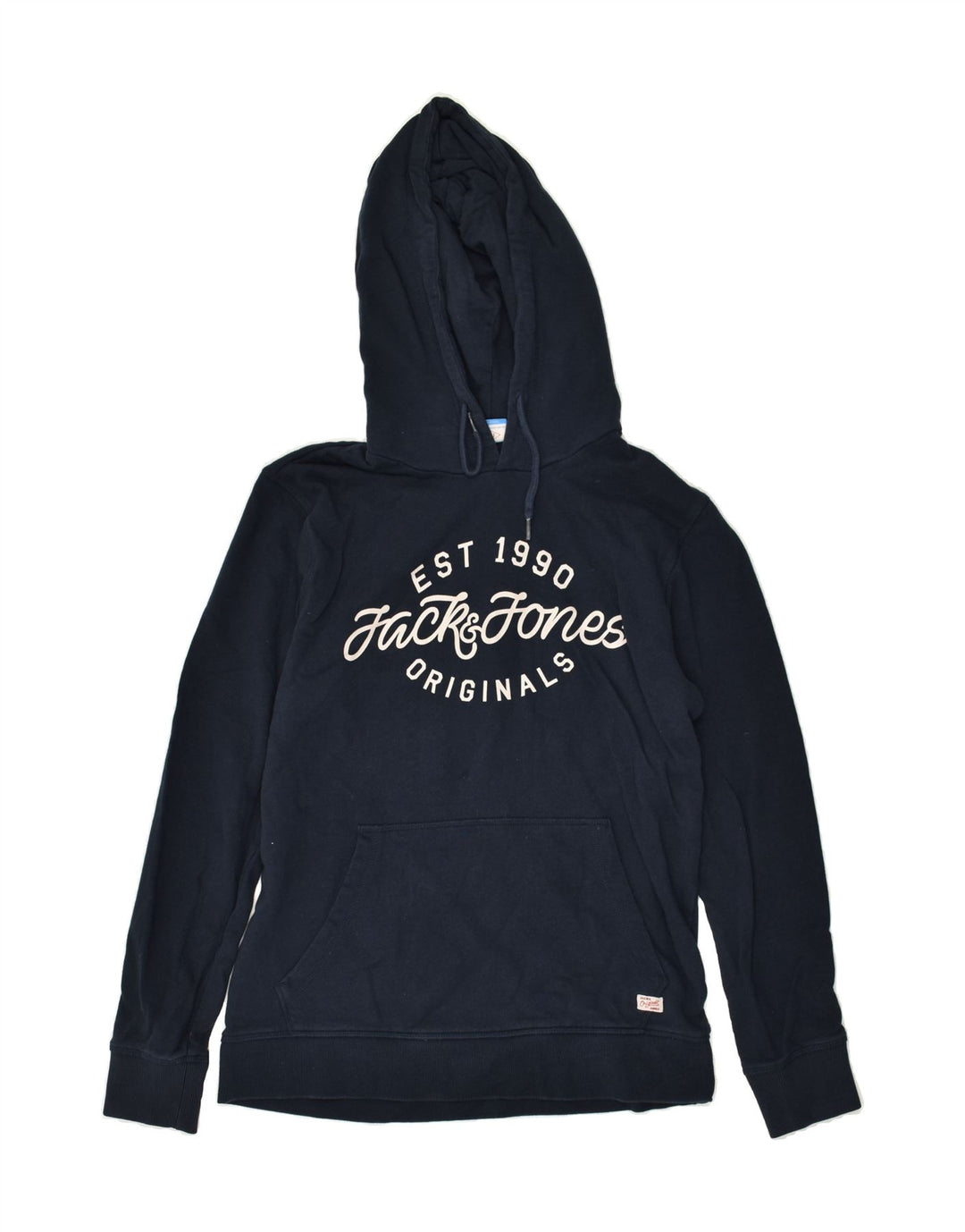 JACK & JONES Mens Graphic Hoodie Jumper Medium Navy Blue Cotton | Vintage Jack & Jones | Thrift | Second-Hand Jack & Jones | Used Clothing | Messina Hembry 