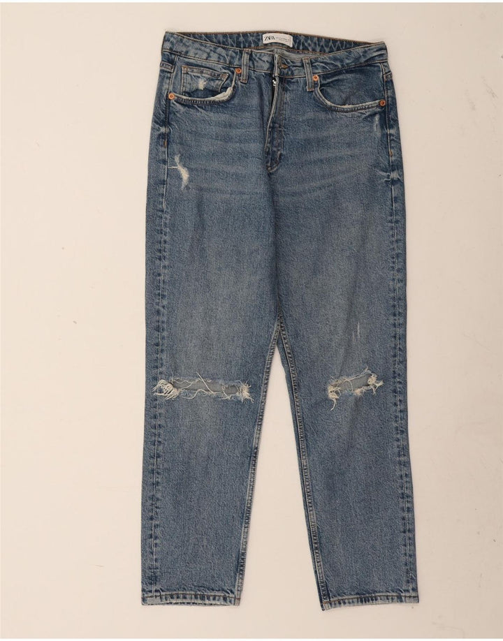 Jeans dritti effetto invecchiato ZARA da donna EU 42 Large W32 L27 Blu
