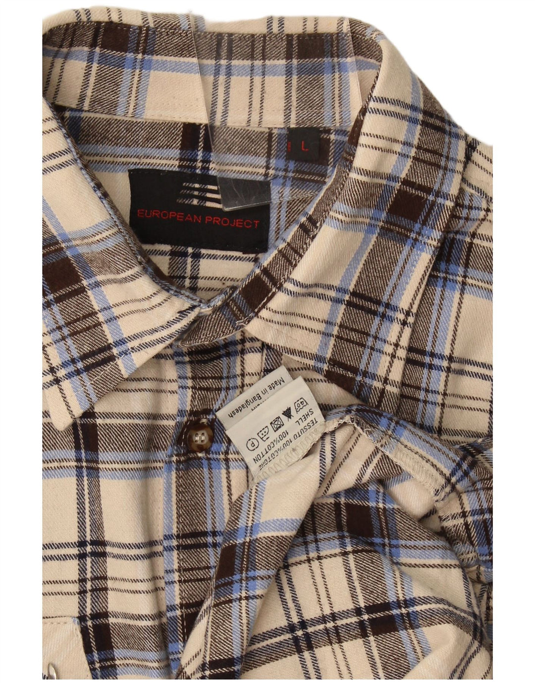 Camicia da uomo in flanella di progetto europeo, cotone a quadri beige grande