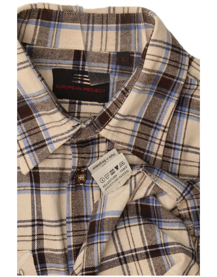 Camicia da uomo in flanella di progetto europeo, cotone a quadri beige grande